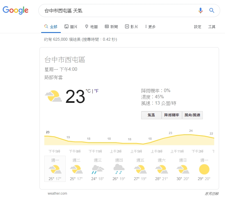 搜寻天气会出现的结果 搜寻天气会出现的结果